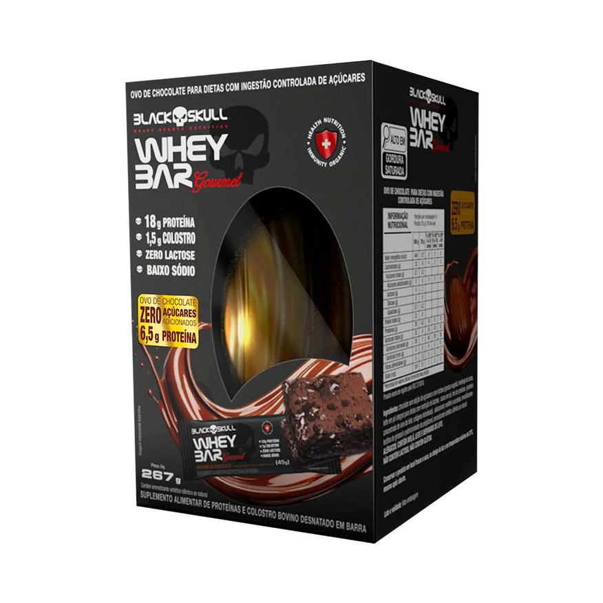 Black Skull Ovo de Páscoa Protein Whey Bar Gourmet Chocolate Zero Açúcar 267g