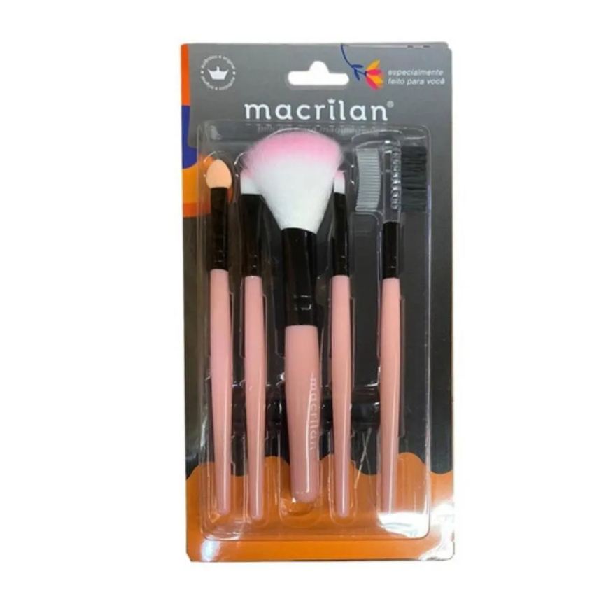 Macrilan Kit com 5 Pincéis Rosa Claro Ref.kp3-1