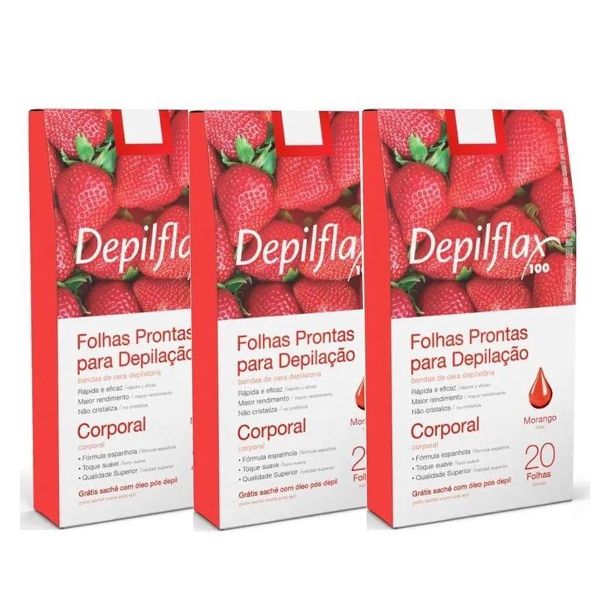 Prontas Folhas Depilflax para Depilação Corporal Kit C/3 Morango