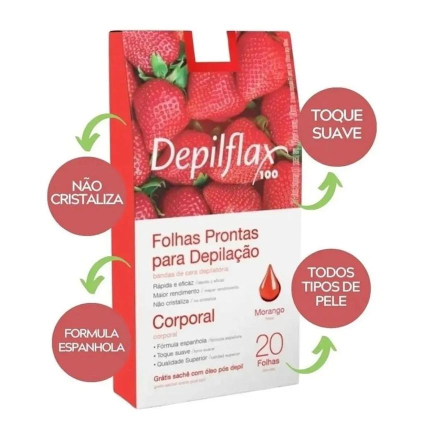 Prontas Folhas Depilflax para Depilação Corporal Kit C/3 Morango