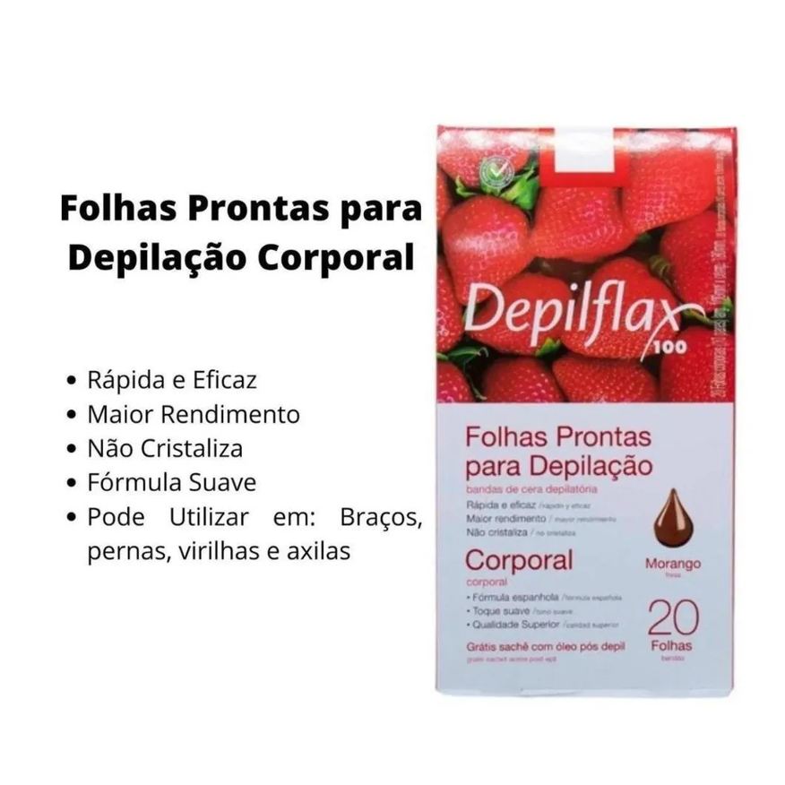 Prontas Folhas Depilflax para Depilação Corporal Kit C/3 Morango