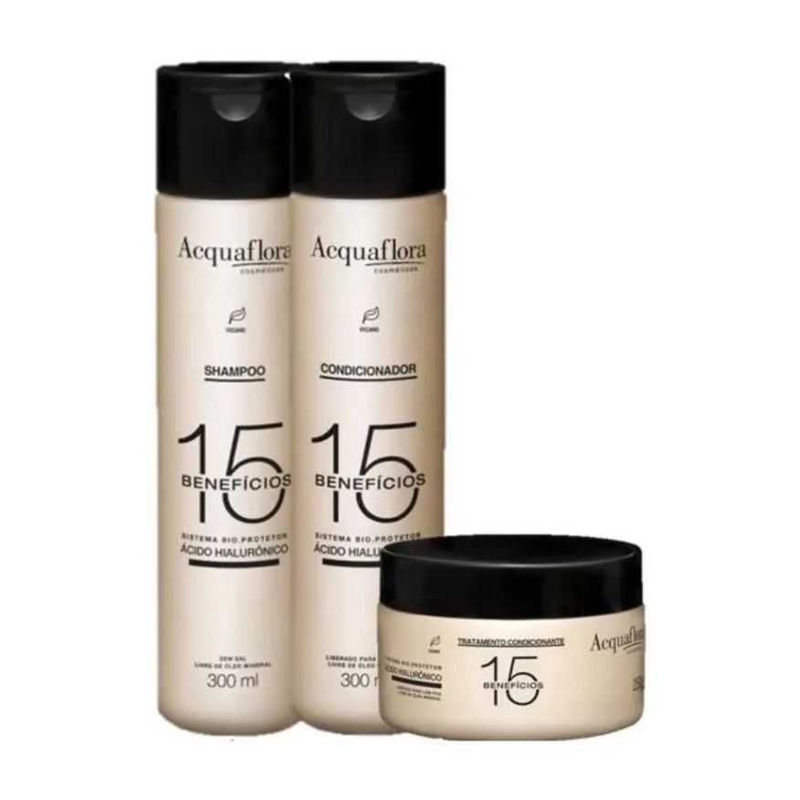 Acquaflora Kit Shampoo + Condicionador + Máscara 15 Benefícios
