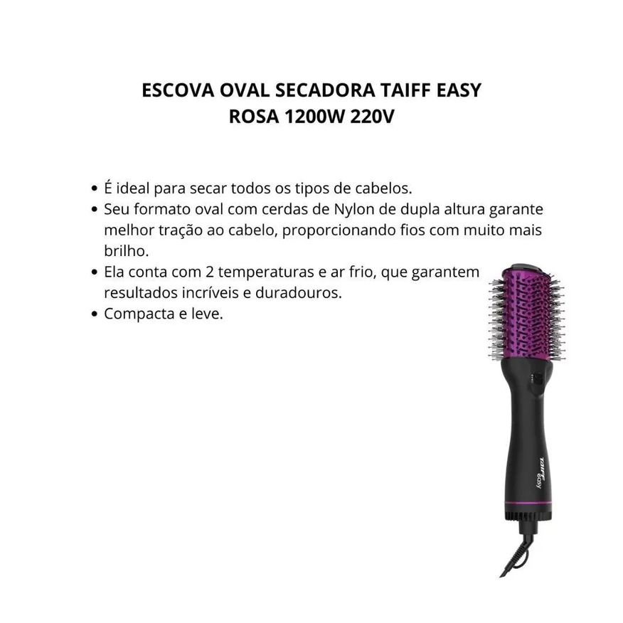 Oval Escova Secadora Taiff Easy Pink 1200w 220v