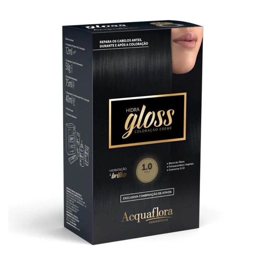 Acquaflora Coloração Creme Kit Hidra Gloss 1.0 Preto