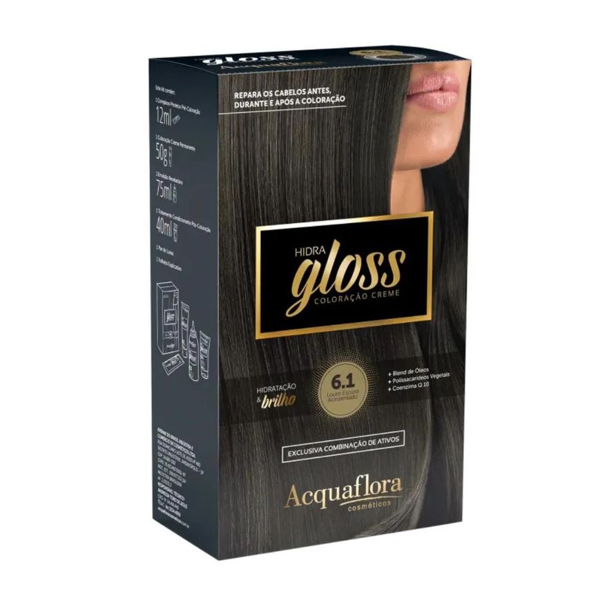 Acquaflora Coloração Creme Kit Hidra Gloss 6.1 Louro Escuro Acinzentado