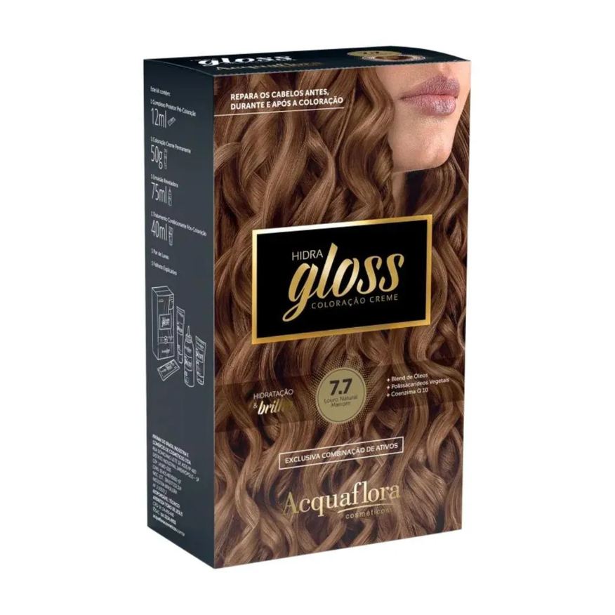Acquaflora Coloração Creme Kit Hidra Gloss 7.7 Louro Natural Marrom