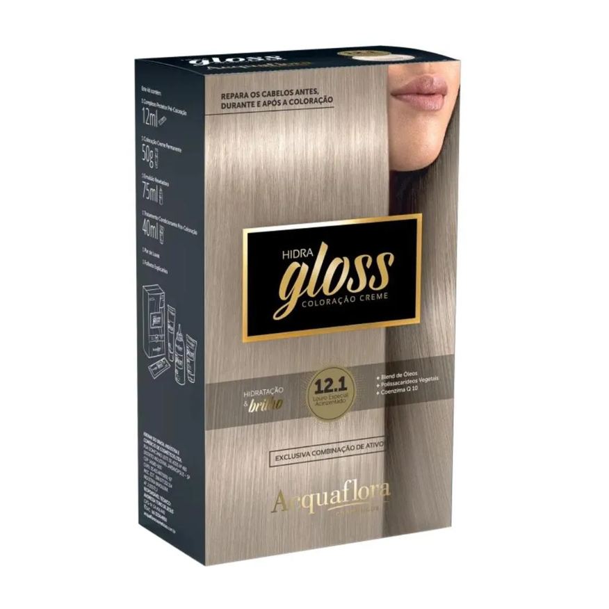 Acquaflora Coloração Creme Kit Hidra Gloss 12.1 Louro Especial Acinzentado