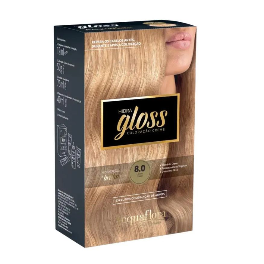 Acquaflora Coloração Creme Kit Hidra Gloss 8.0 Louro Claro