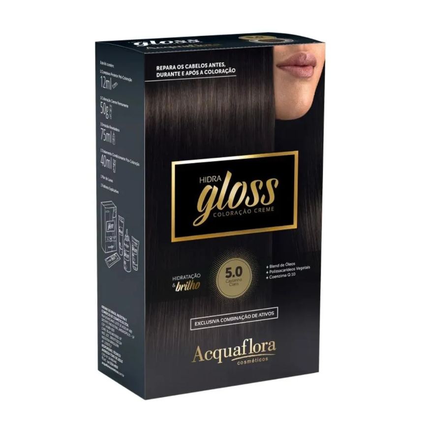 Acquaflora Coloração Creme Kit Hidra Gloss 5.0 Castanho Claro