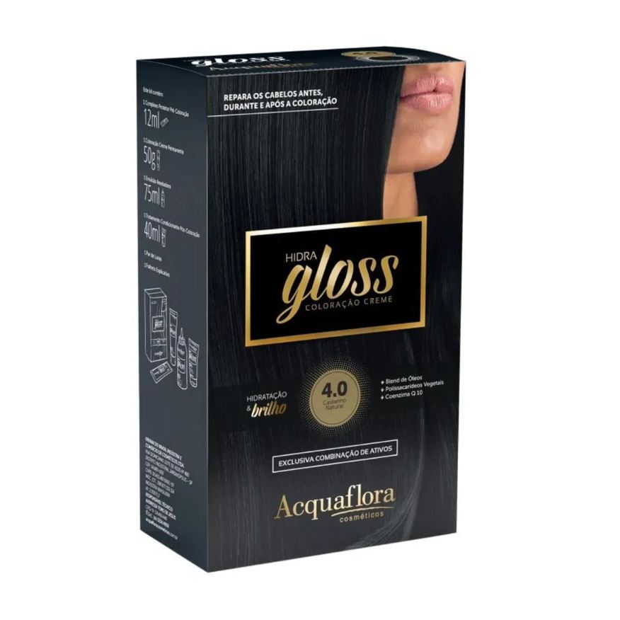 Acquaflora Coloração Creme Kit Hidra Gloss 4.0 Castanho Natural
