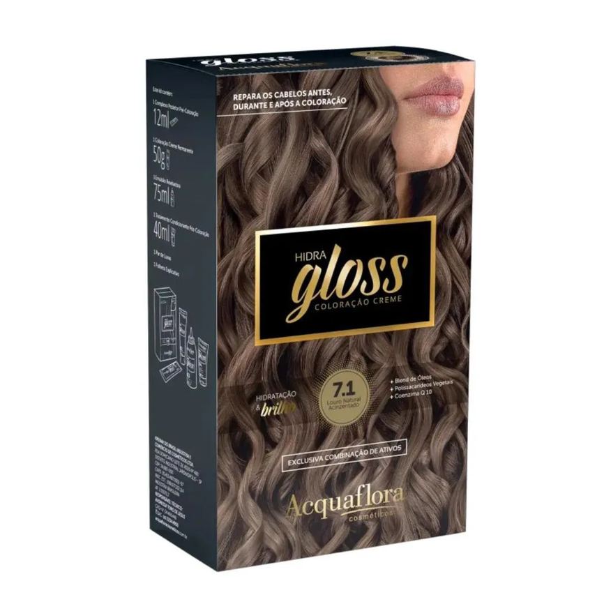 Acquaflora Coloração Creme Kit Hidra Gloss 7.1 Louro Natural Acinzentado