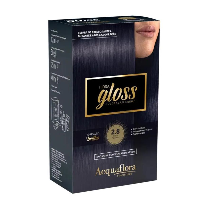 Acquaflora Coloração Creme Kit Hidra Gloss 2.8 Preto Azulado