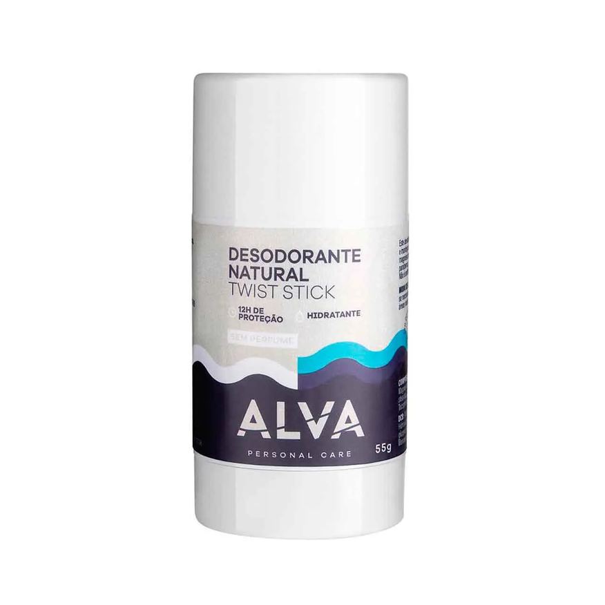 Alva Desodorante Vegano Sem Alumínio Twist Stick Barra Personal Care 12h Sem Perfume 55g
