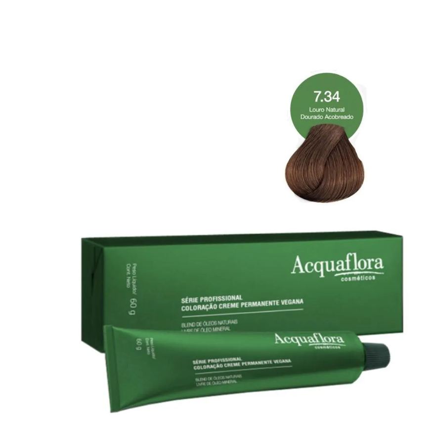 Acquaflora Coloração Creme Vegana 7.34 Louro Natural Dourado Acobreado 60g