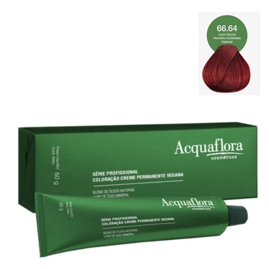 Acquaflora Coloração Creme Vegana 66.64 Louro Escuro Vermelho Acobreado Especial 60g