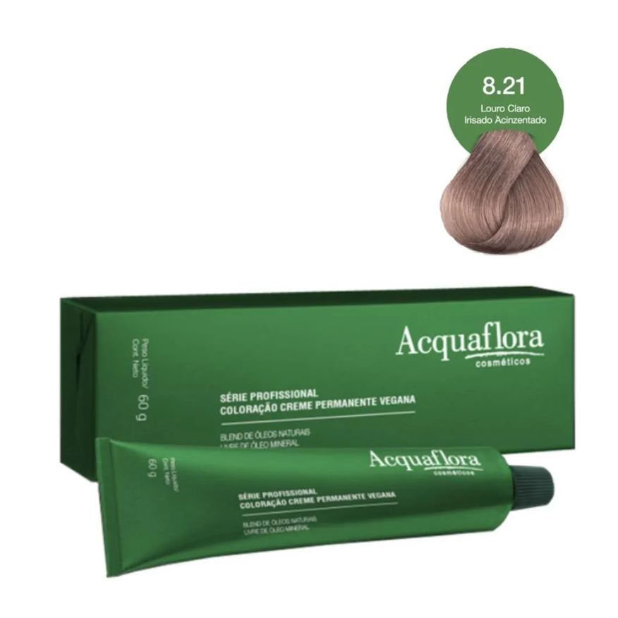 Acquaflora Coloração Creme Vegana 8.21 Louro Claro Irisado Acinzentado 60g