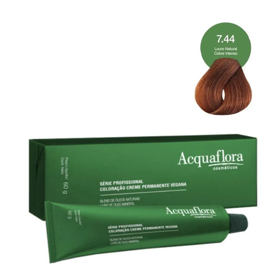 Acquaflora Coloração Creme Vegana 7.44 Louro Natural Cobre Intenso 60g