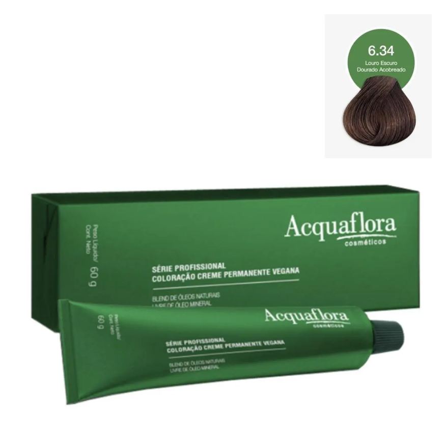 Acquaflora Coloração Creme Vegana 6.34 Louro Escuro Dourado Acobreado 60g