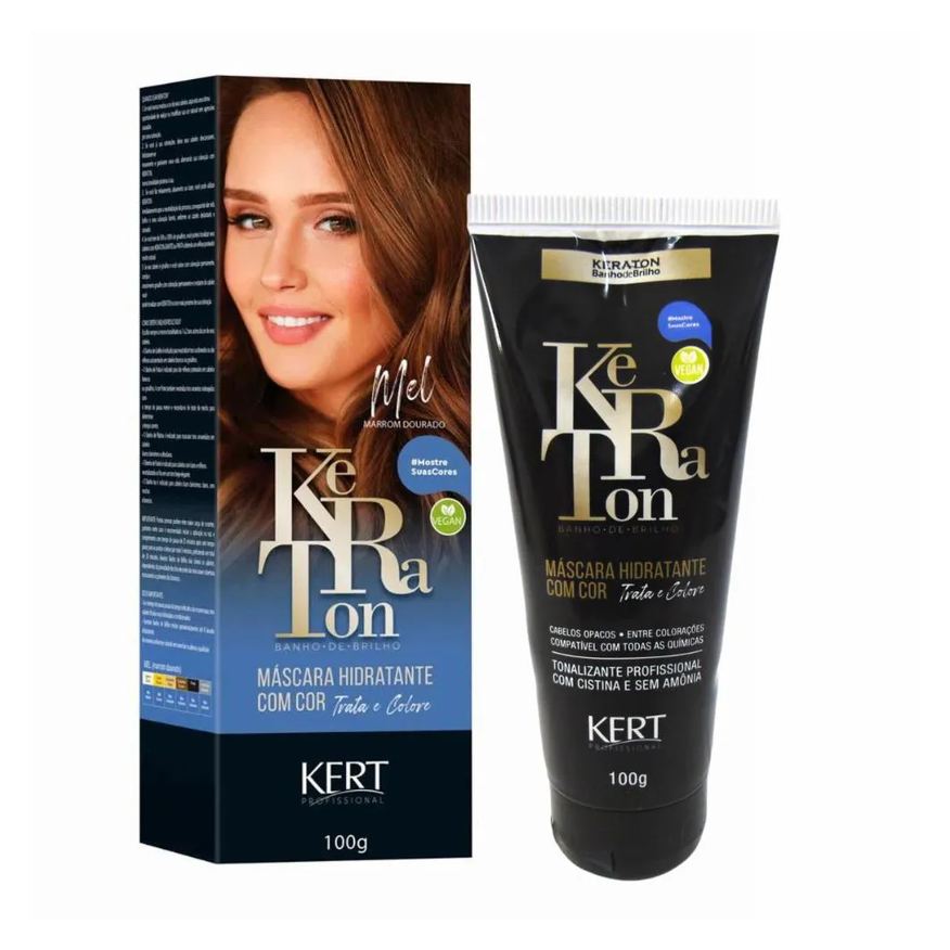 Kert Tonalizante Keraton Banho de Brilho Vegan Cor Mel Marrom Dourado 100g