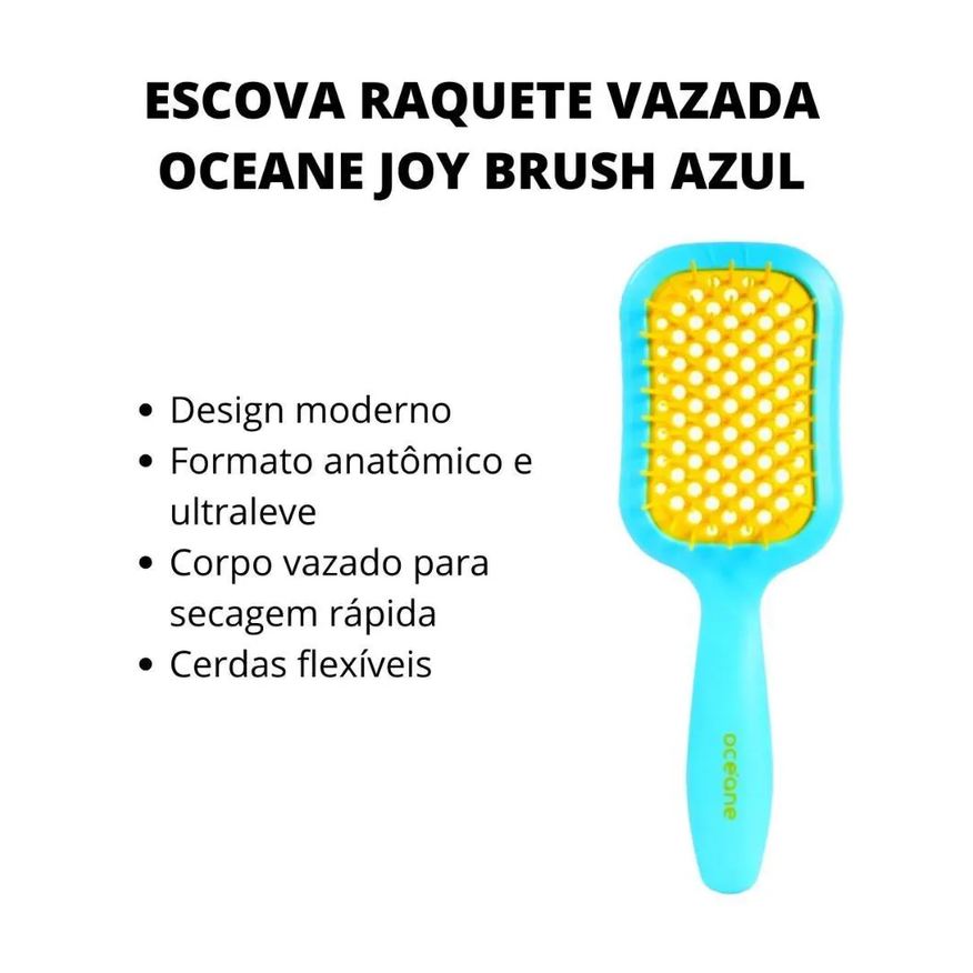 Raquete Escova Vazada Oceane Joy Brush Azul