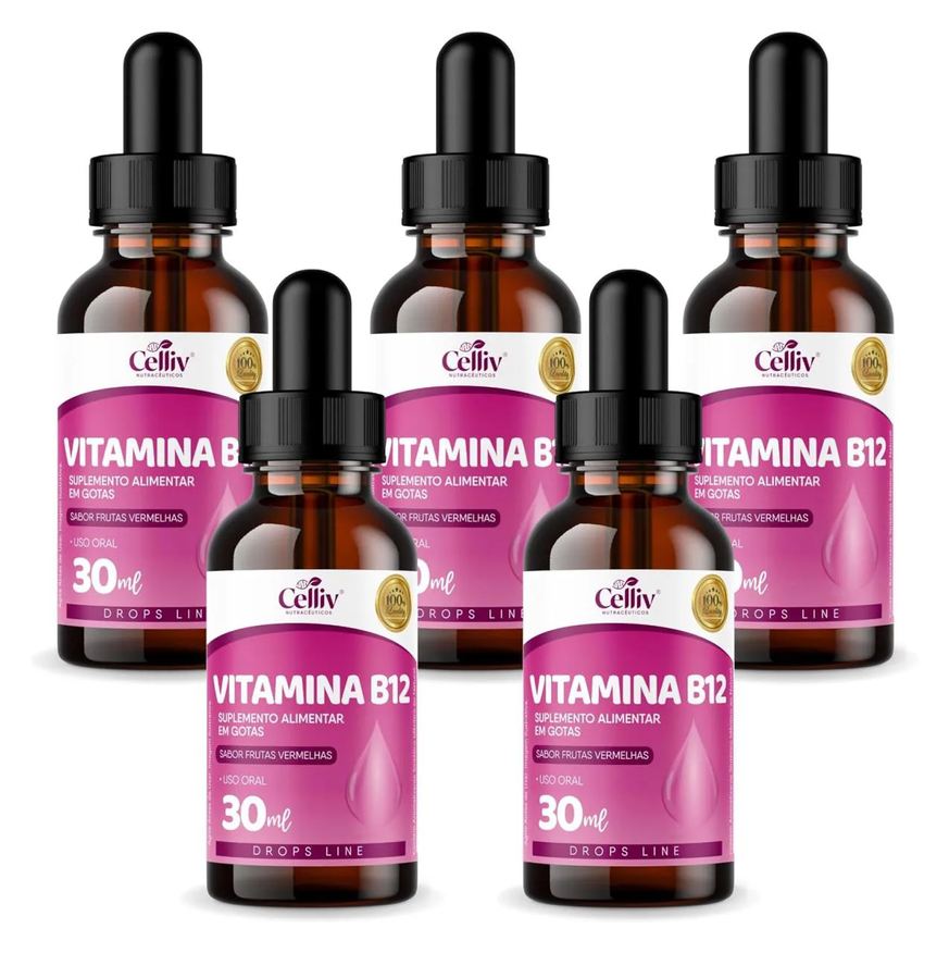 Celliv 5x Vitamina B12 em Gotas Sabor Frutas Vermelhas 30ml
