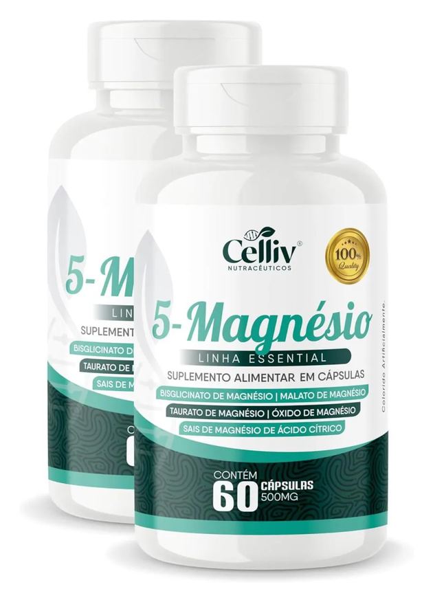 CELLIV 2X 5-MAGNéSIO (BISGLICINATO, MALATO, TAURATO, ÓXIDO E SAIS DE MAGNéSIO) 60 Cápsulas 500mg