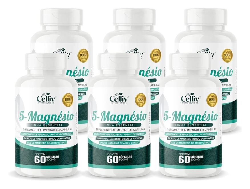 Flora Nativa Do Brasil 6X 5-MAGNéSIO (BISGLICINATO, MALATO, TAURATO, ÓXIDO E SAIS DE MAGNéSIO) 60 Cápsulas 500mg CELLIV