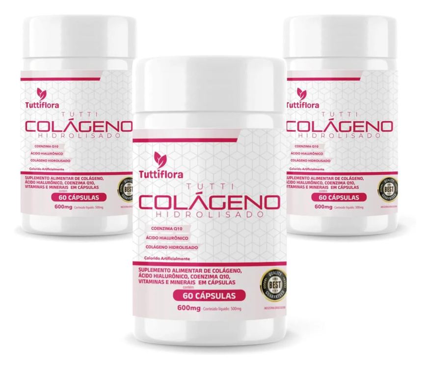 Tuttiflora 3x Tutti Colágeno Hidrolisado+ácido Hialurônico+q10+biotina+vit 60 cápsulas 600mg