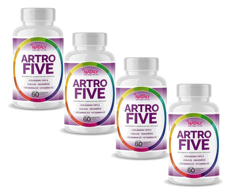 Nataly 4x Artrofive Colágeno Tipo Ii, Cálcio, Magnésio, Vit D3 e K2 60 Capsulas de 500mg