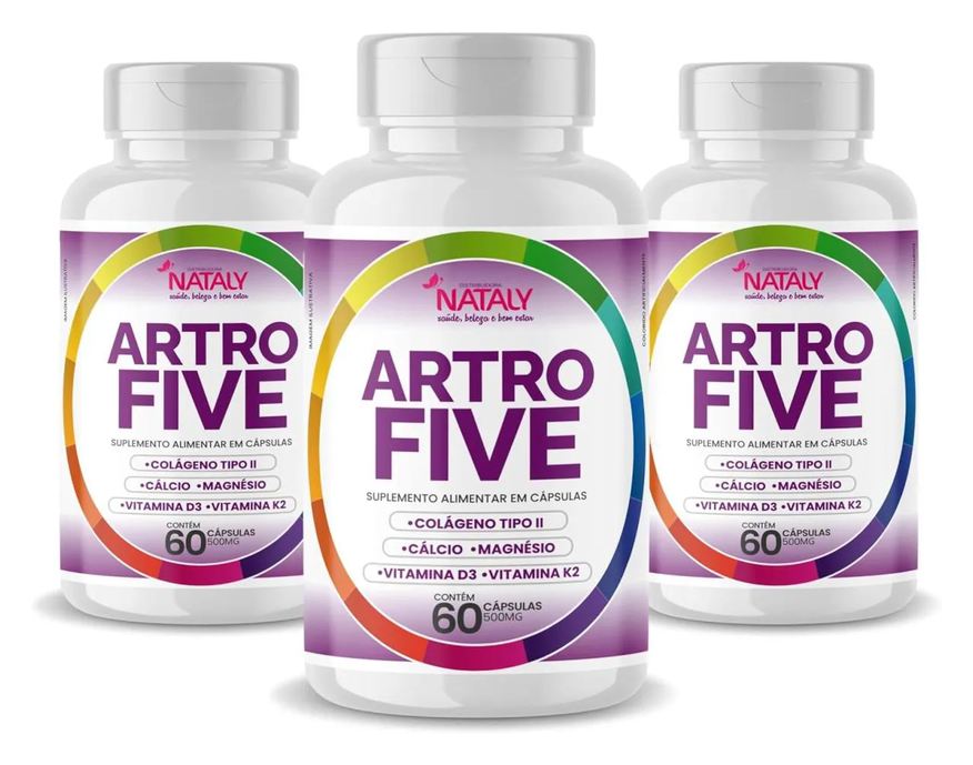 Nataly 3x Artrofive Colágeno Tipo Ii, Cálcio, Magnésio, Vit D3 e K2 60 Capsulas de 500mg