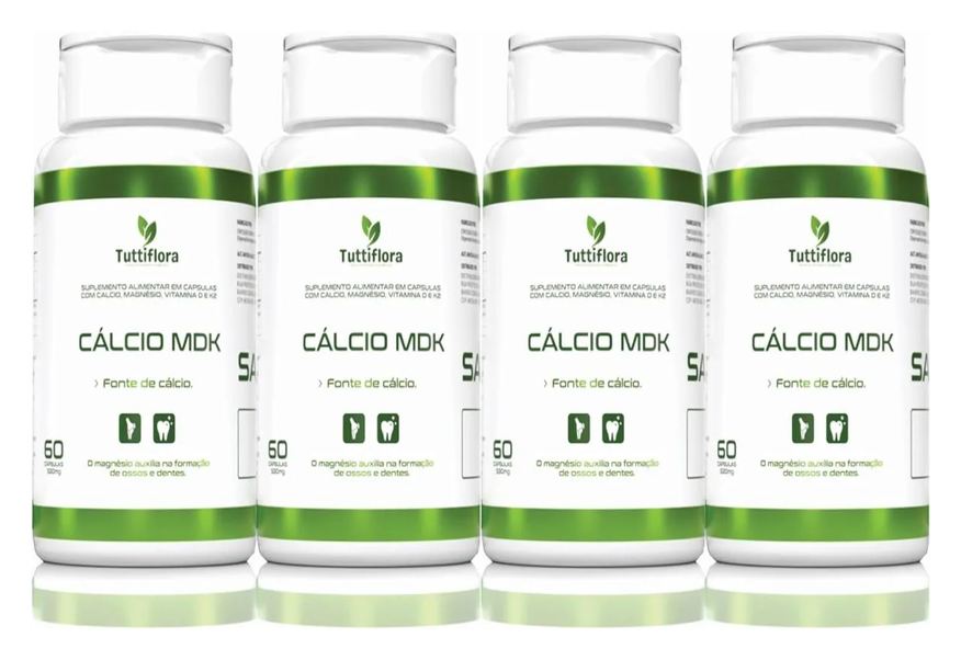 Tuttiflora 4x Cálcio Mdk (cálcio, Magnésio, Vitamina D e Vitamina K2) 60 Capsulas de 530mg