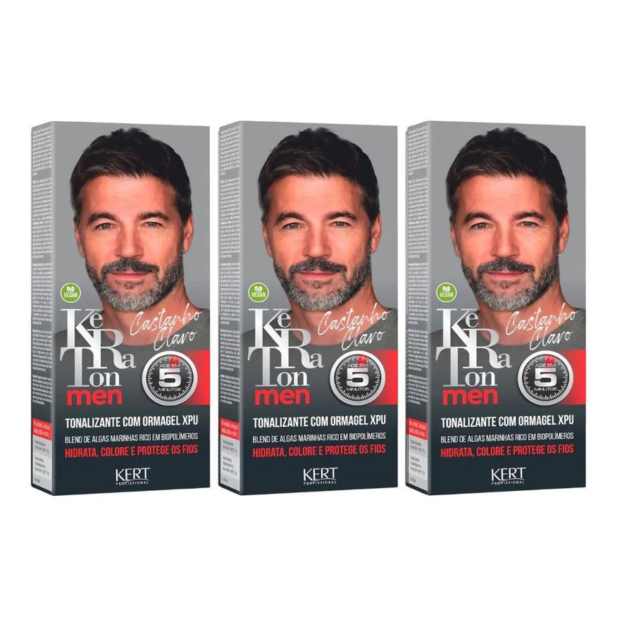 Kert Kit Tonalizante Keraton Men Castanho Médio C/3