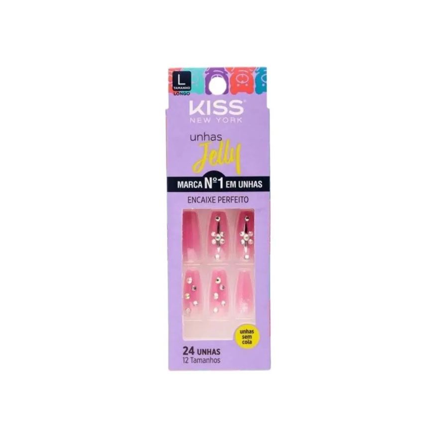 Postiças Unhas Jelly Kiss New York Rosa It Girl Bailarina Longo