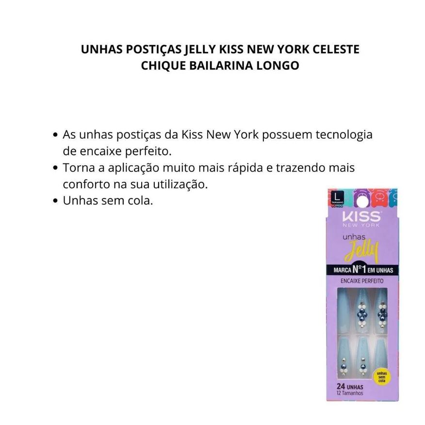 Postiças Unhas Jelly Kiss New York Celeste Chique Bailarina Longo