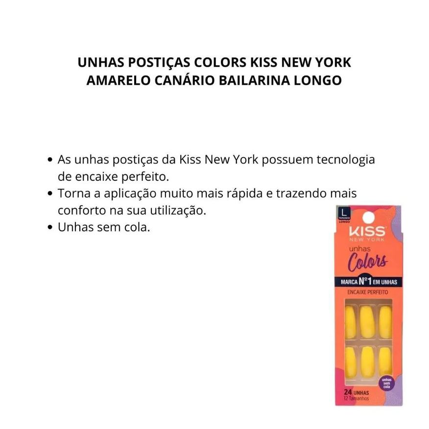 Postiças Unhas Colors Kiss New York Amarelo Canário Bailarina Longo