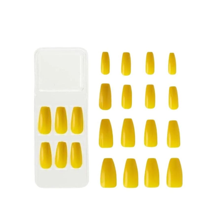 Postiças Unhas Colors Kiss New York Amarelo Canário Bailarina Longo