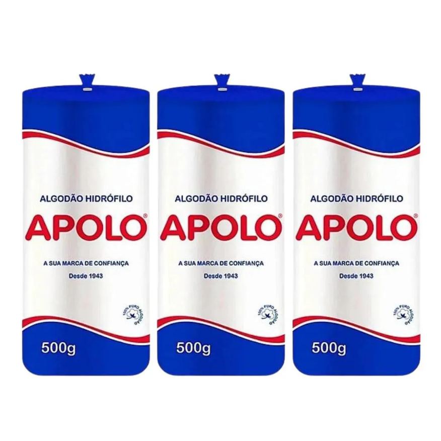 Algodão Kit Hidrófilo Apolo em Rolo 500g C/3