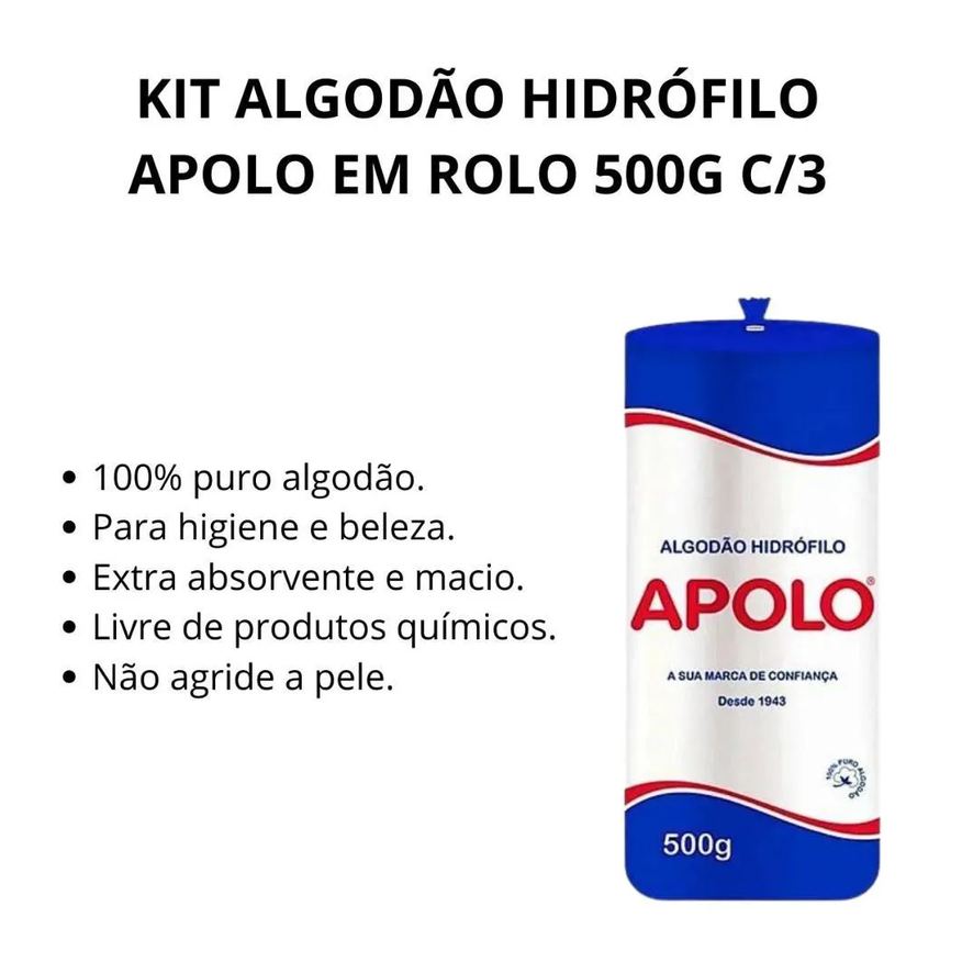 Algodão Kit Hidrófilo Apolo em Rolo 500g C/3