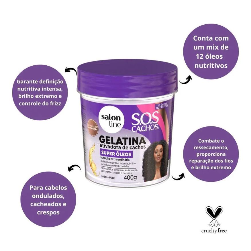 Salon Line Gelatina Ativadora de Cachos Sos Cachos Super Óleos 400g