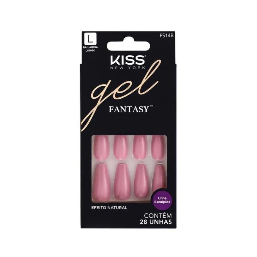 Kiss New York Unhas Postiças Gel Fantasy Bailarina Longo C/28un Fs14b