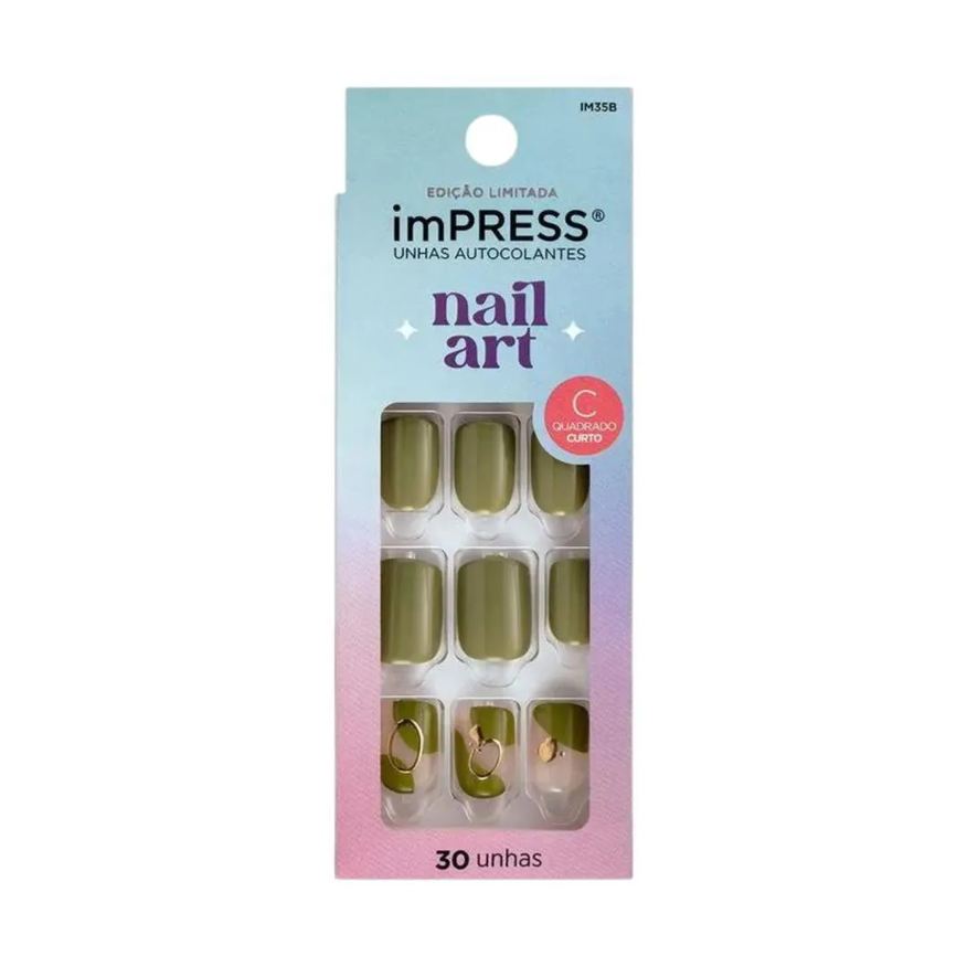 Autocolantes Unhas Kiss Impress Nail Art Before Sunrise Quadrado Curto C/30un Im35b