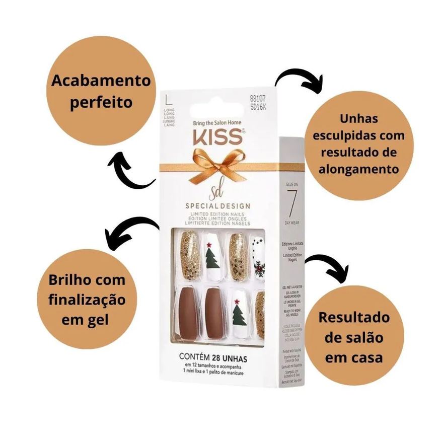 Postiças Unhas Kiss Sd North Pole Long C/28un Sd16x