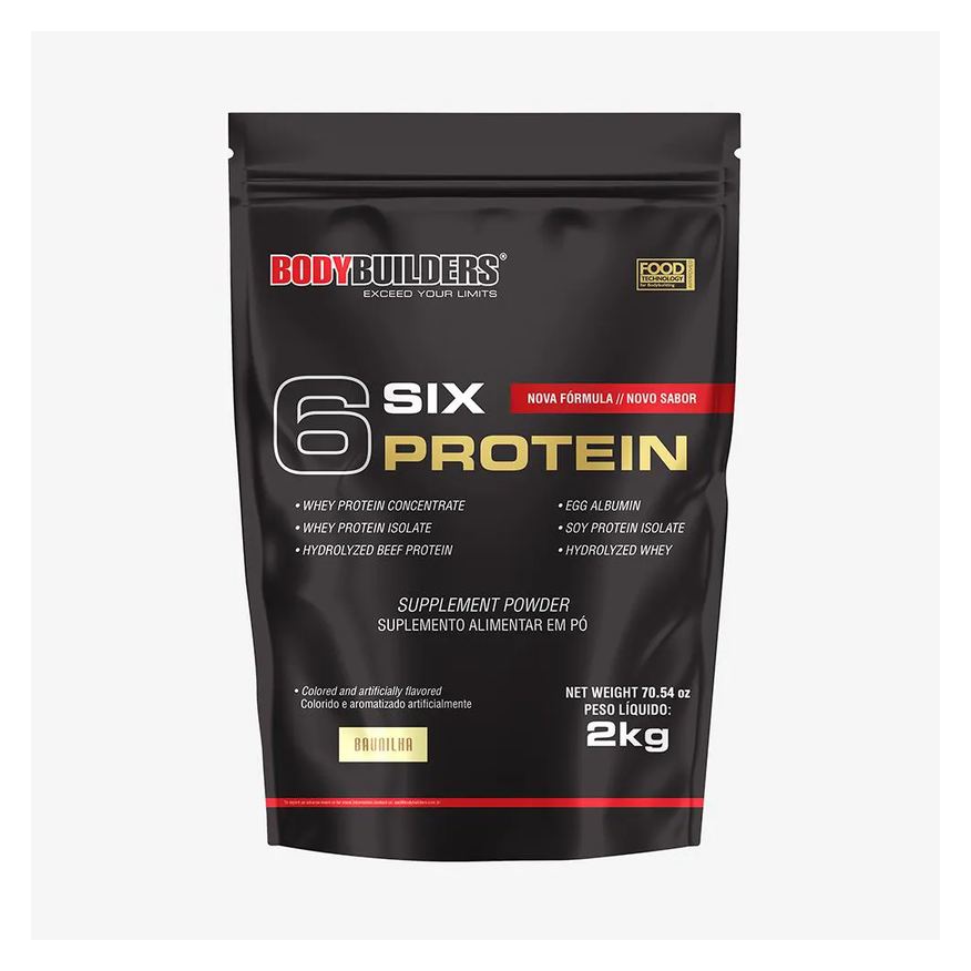 Bodybuilders Whey Protein Concentrado 6 Six Protein 2kg - Ganho de Massa Muscular Magra e Força Muscular – Baunilha