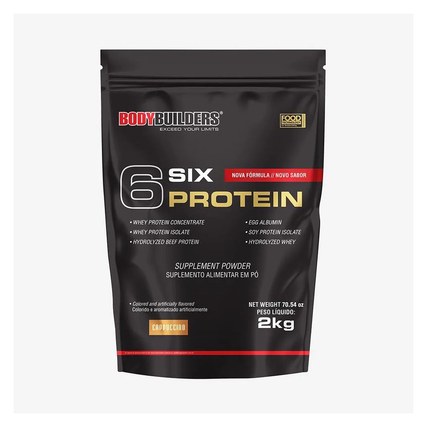 Bodybuilders Whey Protein Concentrado 6 Six Protein 2kg - Ganho de Massa Muscular Magra e Força Muscular – Cappuccino