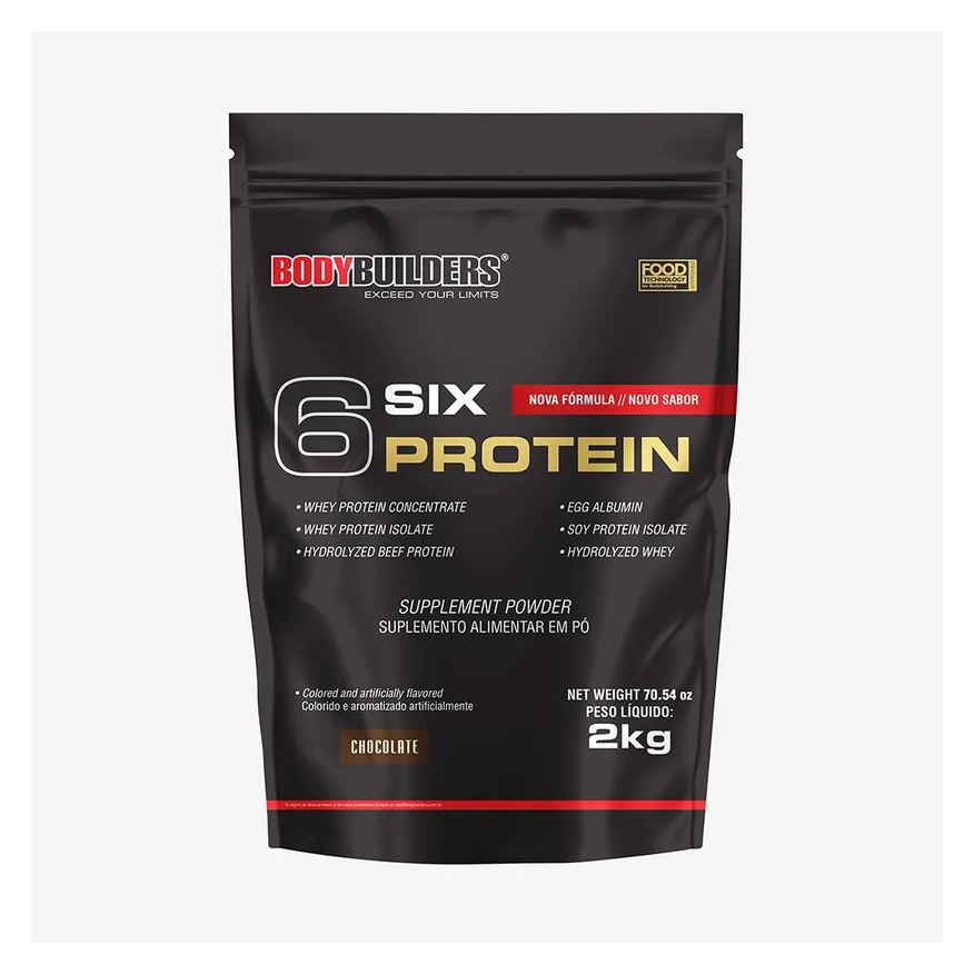 Bodybuilders Whey Protein Concentrado 6 Six Protein 2kg - Ganho de Massa Muscular Magra e Força Muscular – Chocolate