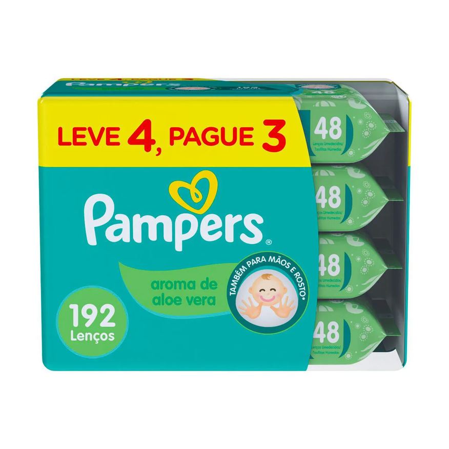 Pampers Kit Lenço Umedecido Aroma de Aloe Vera 48 unidades 4 pacotes