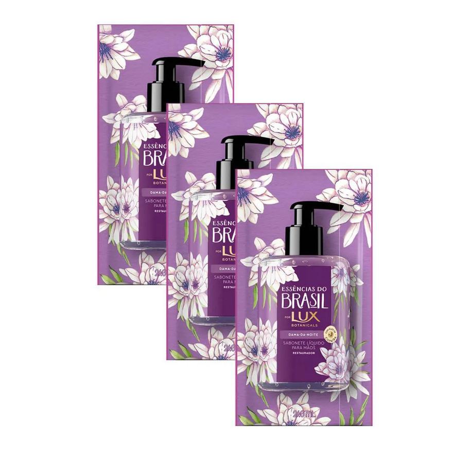 Lux Kit Com 3 Refil Sabonetes Líquido Essências Do Brasil Dama Da Noite 240ml