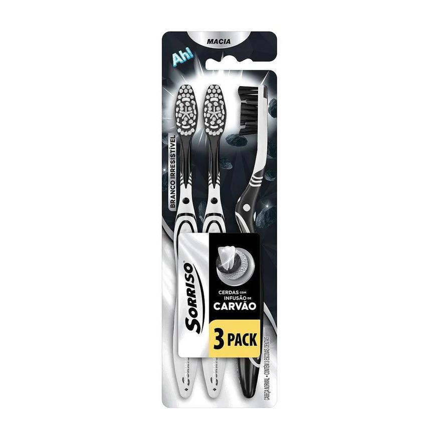 Sorriso Escova Dental Macia Infusão De Carvão Branco Irresistível 3 Unidades