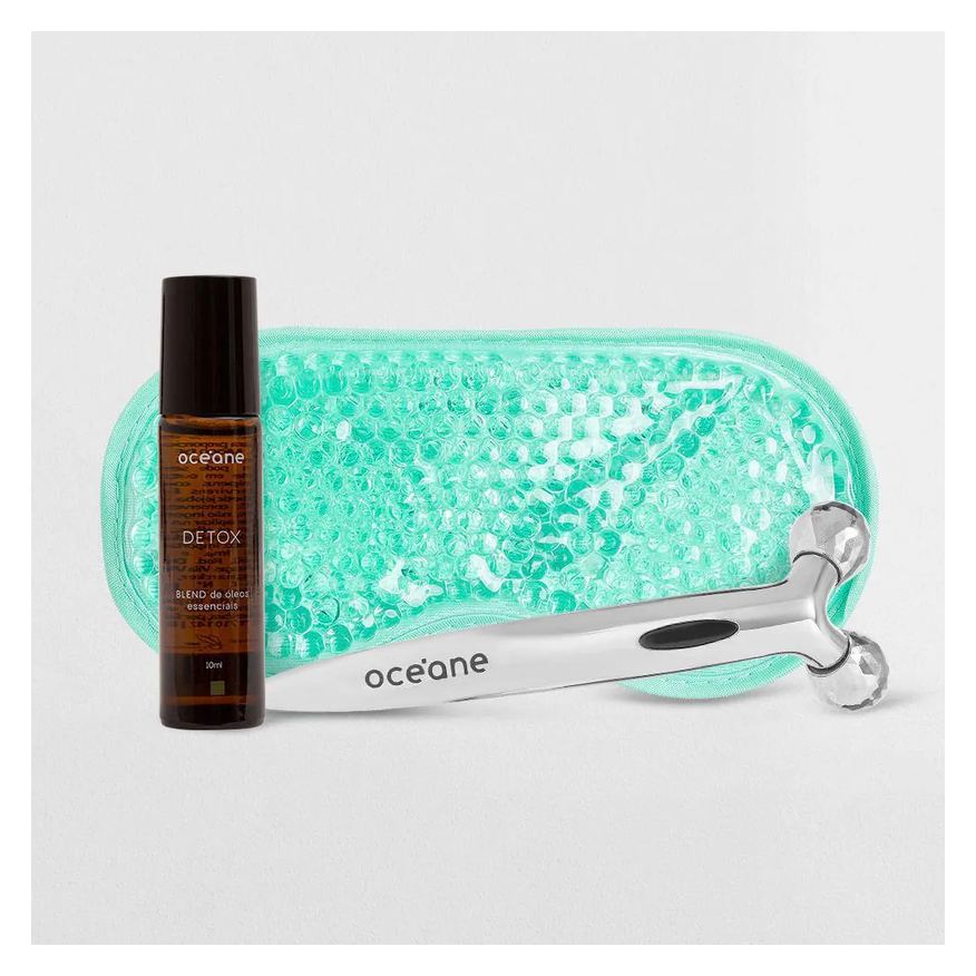 Océane Kit Blend De Óleos Essenciais Para Desintoxicar + Massageador Facial 3D + Máscara Em Gel Para Olhos (3 Produtos)