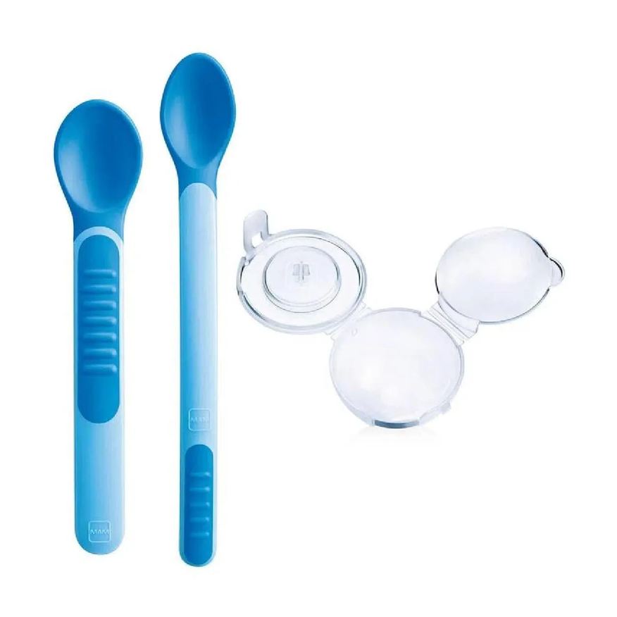 Mam Kit Colher Infantil Com Estojo Macia Termossensível Azul